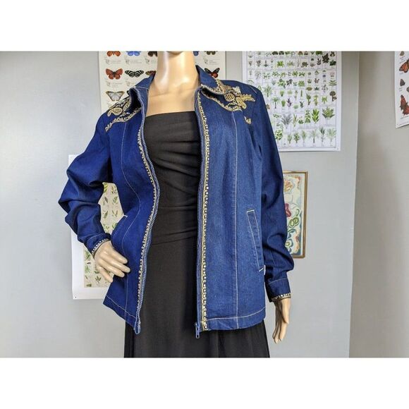 Vintage 90s Victor Costa Jean Jacket Western Sequin Denim Rodeo Dark Size S - Picture 9 of 12